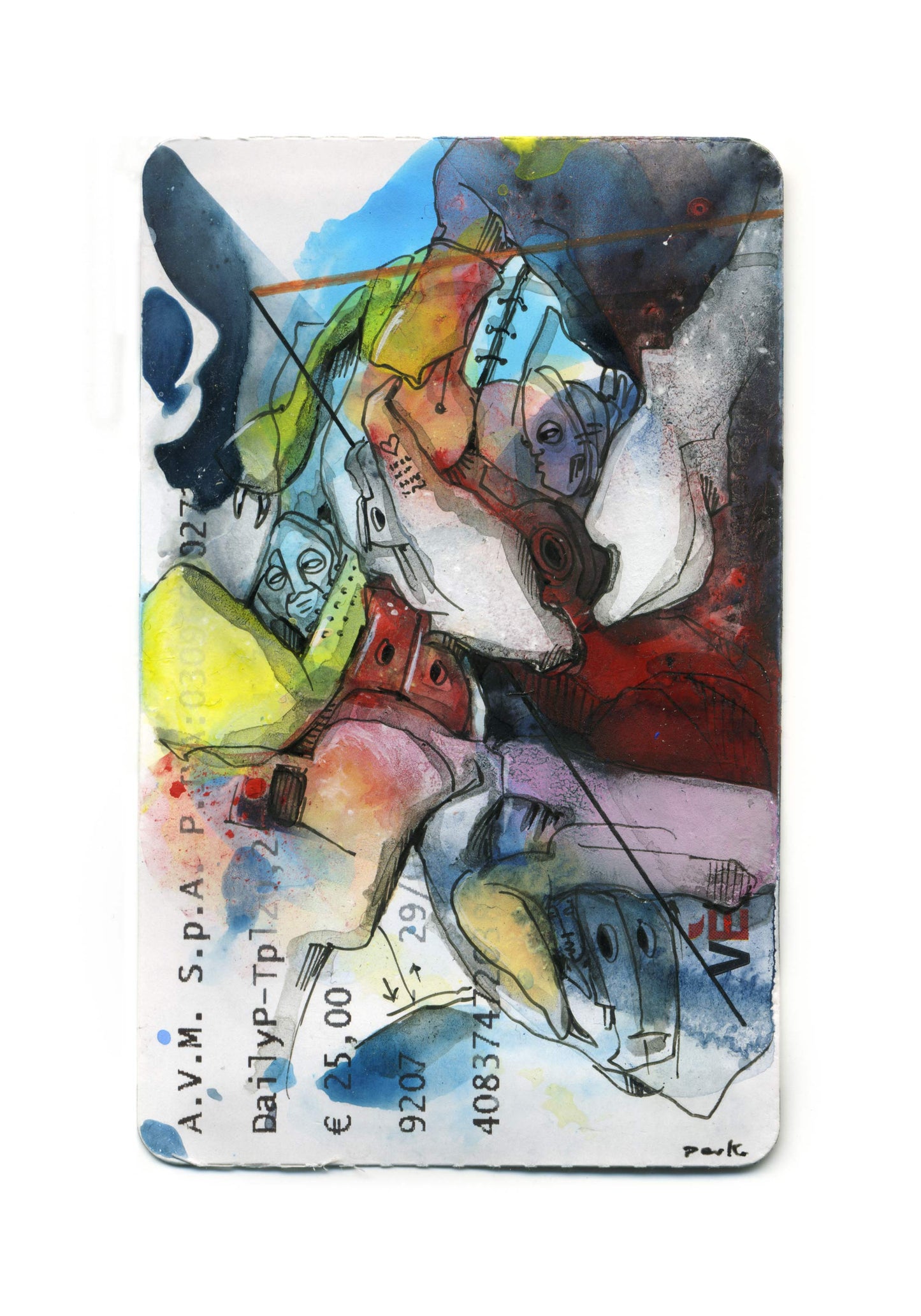With much love - overpainting of a Venice ticket (original size print)