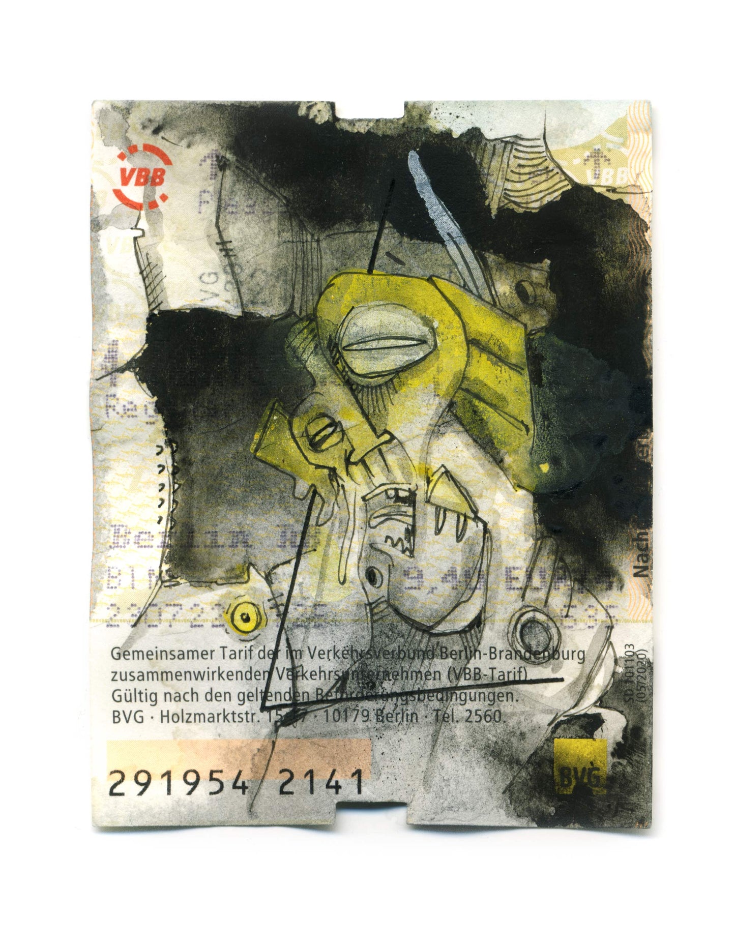 Yeah - Overpainting of a Berlin ticket (original size print)