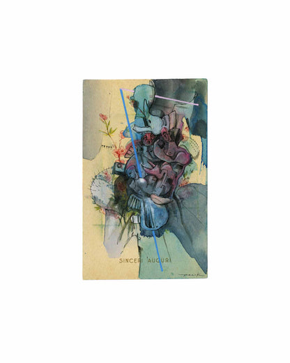 "Sinceramente augurios" - Postal de felicitación con sobrepintado (impresión en tamaño original)